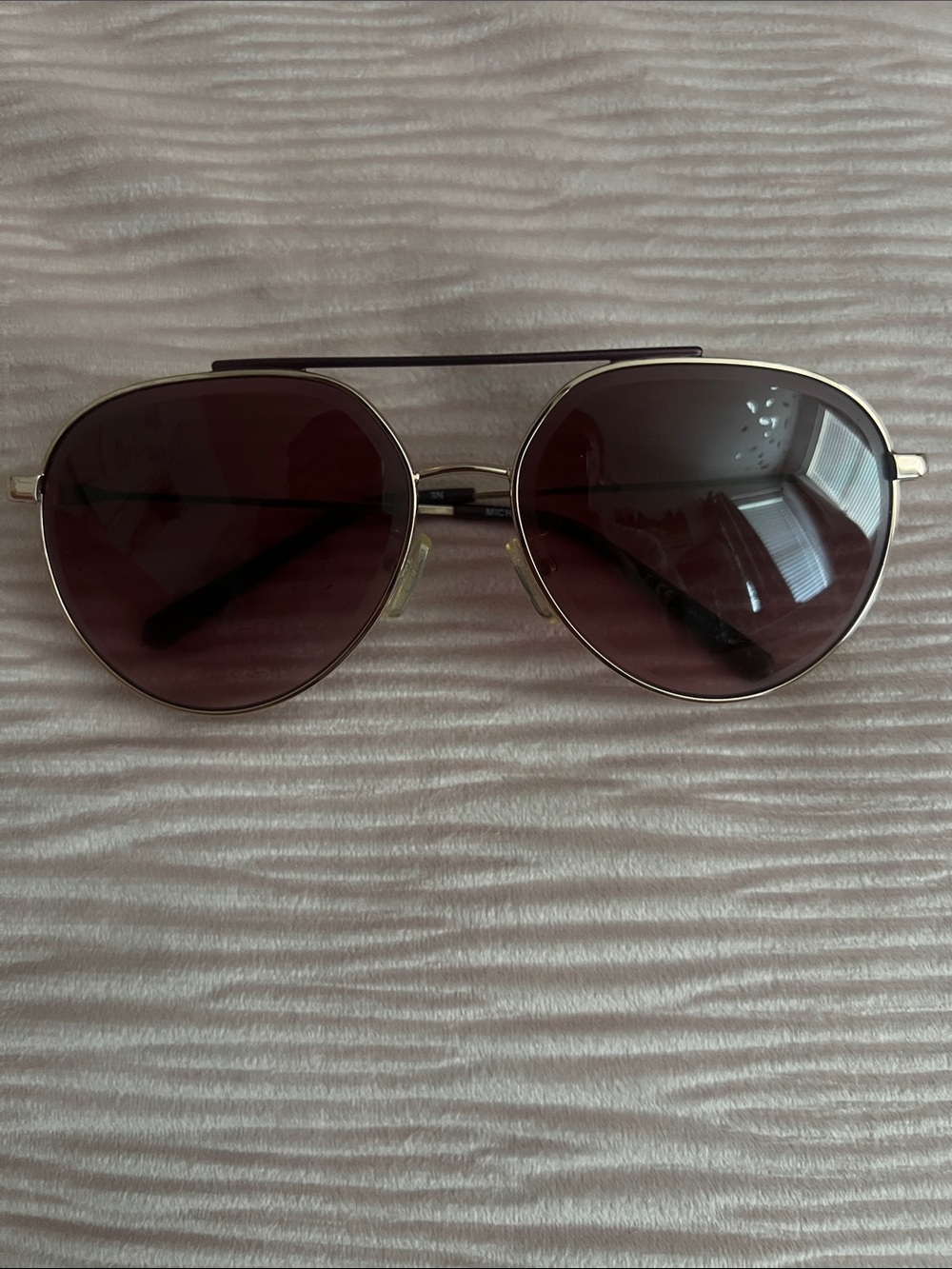 Michael Kors Aviator Metallic Frame Sunglasses in Brown Lens